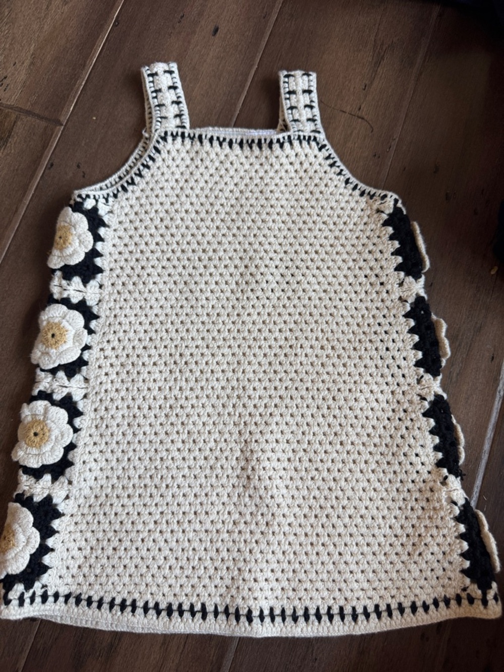 Zara Cream Crochet Dress with Black and Yellow Flower Accents